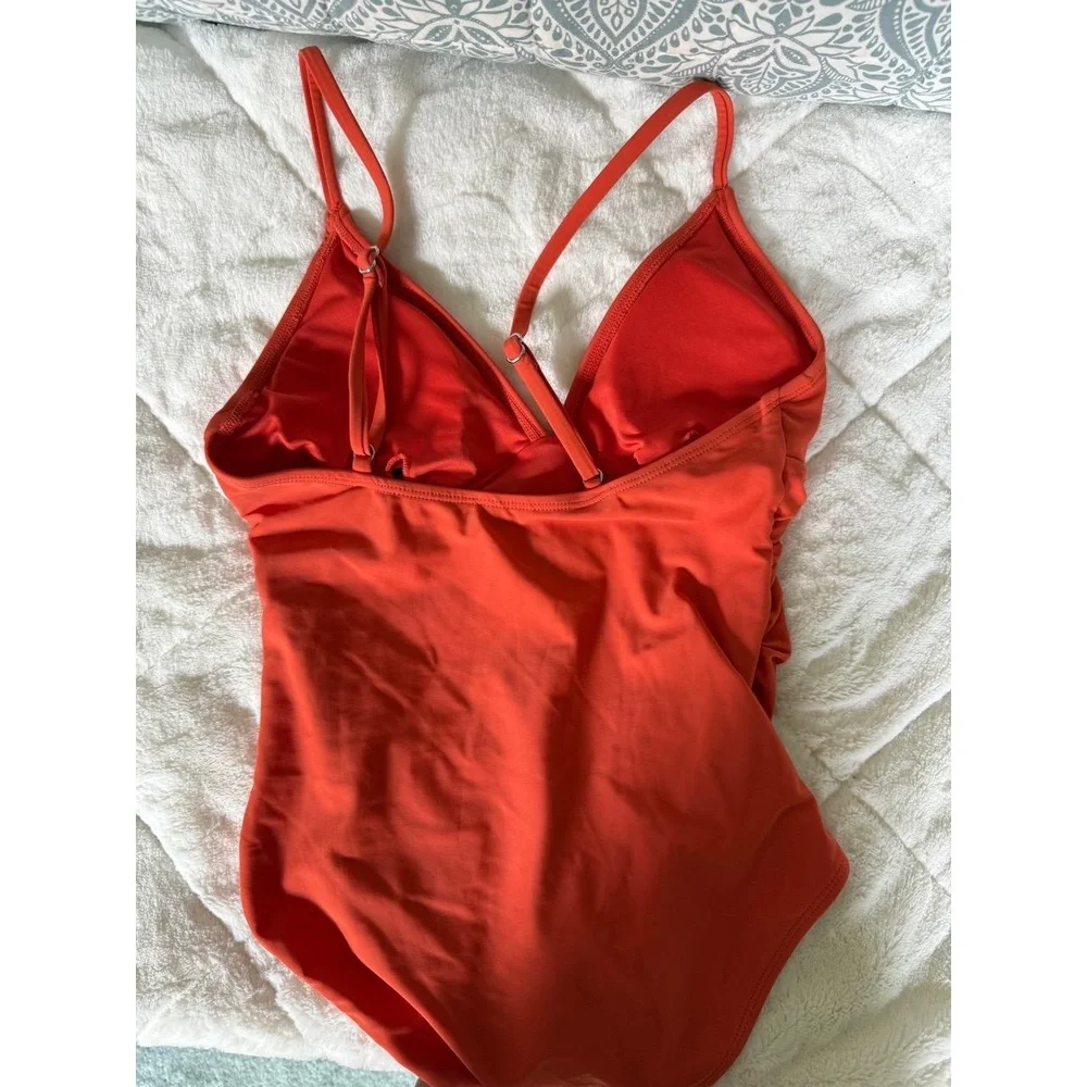 Cupshe Womens One Piece Swimsuit Size 4 Orange Tummy Control V Neck Bathing Suit